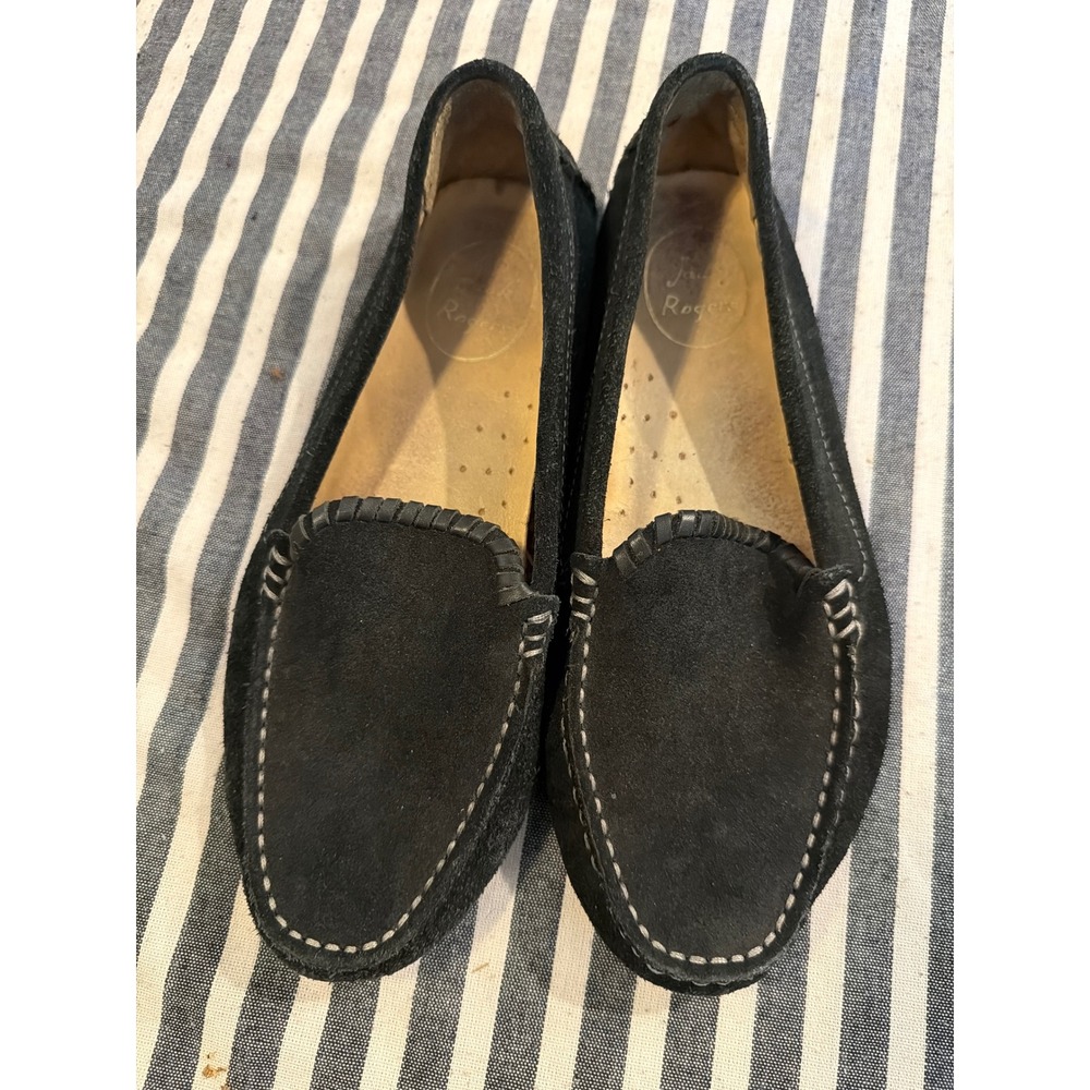 Jack Rogers Taylor Black Suede Whipstitch Driving Moccasin Loafers Womens 8.5B